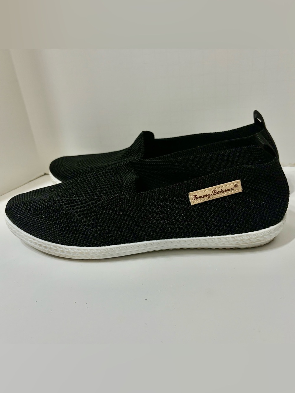 Tommy Bahama Black Knit Slip-On Casual Shoes with White Sole